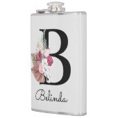 Modernes rosafarbenes florales Monogramm Anfangsbu Flachmann (Links)