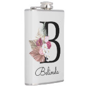 Modernes rosafarbenes florales Monogramm Anfangsbu Flachmann (Rechts)