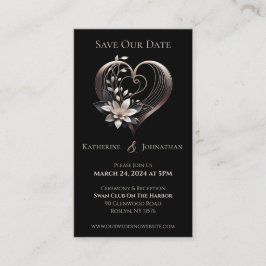 Modernes rosafarbenes Herz mit Blume-Save the Date Visitenkarte