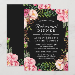 Modernes, rosafarbenes Hochzeitsessen mit floraler Einladung