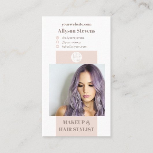 Modernes, rosafarbenes Make-up Haar Foto qr Logo Visitenkarte (Vorderseite)