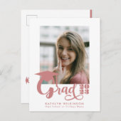 Modernes, rosafarbenes Script Trendy Foto Abschlus Ankündigungspostkarte (Vorne/Hinten)