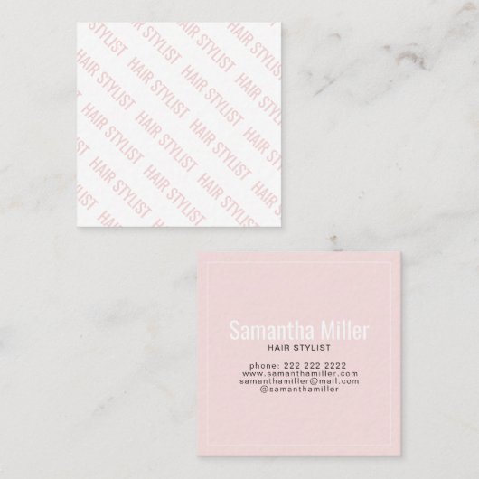 Modernes, rosafarbenes, sich wiederholendes Textmu Quadratische Visitenkarte (Vorne/Hinten)