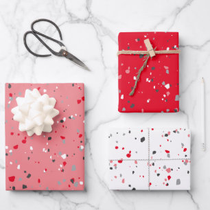 Modernes rosafarbenes Terrazzo-Muster Geschenkpapier Set