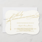 Modernes Rosary First Heilige Kommunion Foto Relig Einladung (Vorderseite)