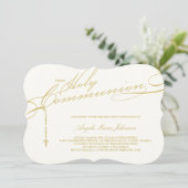 Modernes Rosary First Heilige Kommunion Foto Relig Einladung (Stehend Vorderseite)