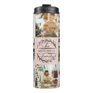 Modernes Rosatinrot Mit Monogramm & FotoCollage Thermosbecher
