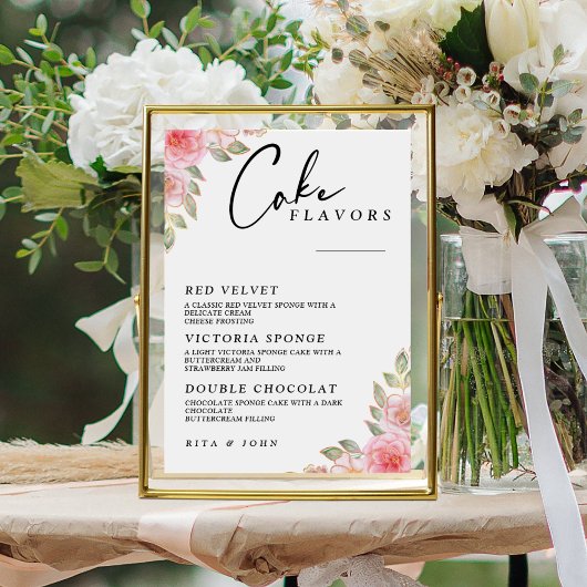 Modernes Rose Carnation Menu Cake Hochzeitstorte Z Poster