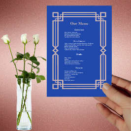 Modernes Rose Gold Border Navy Blue Hochzeitessen Menükarte