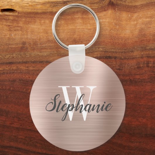 Modernes Rose-Gold-Bürstenmetall-Monogramm Schlüsselanhänger (Vorderseite)