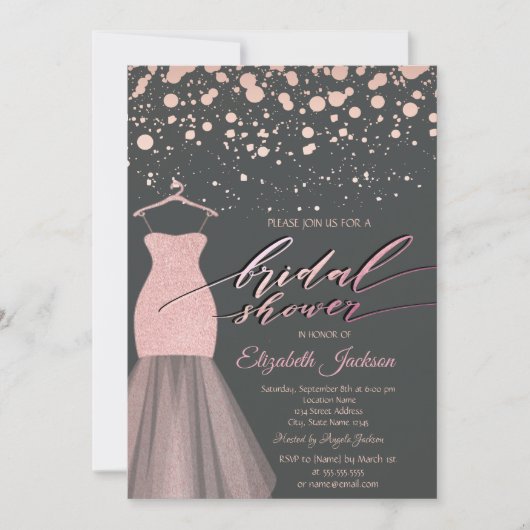 Modernes Rose Gold Dots Glitzer Dress Brautparty Einladung (Vorderseite)