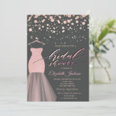 Modernes Rose Gold Dots Glitzer Dress Brautparty Einladung (Stehend Vorderseite)