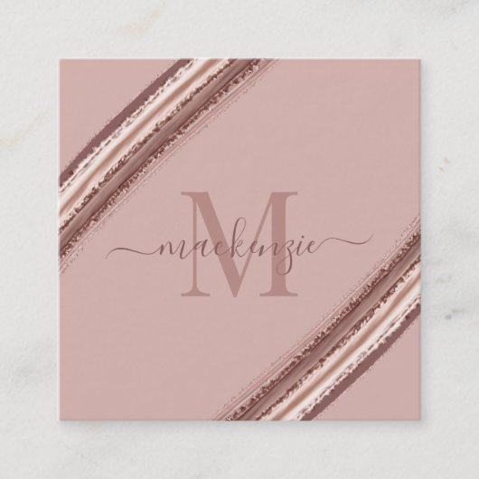 Modernes Rose-Gold-Fohlen-Kupfer-Brush-Monogramm Quadratische Visitenkarte (Vorderseite)