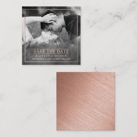 Modernes Rose Gold Foil Foto Save the Date Begleitkarte (Vorne/Hinten)