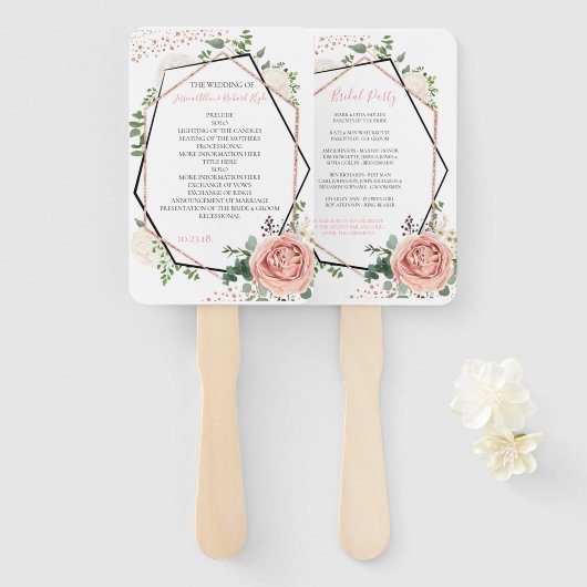 Modernes Rose Gold Geometric Wedding Programm Fächer (Vorne und Hinten)