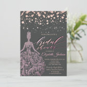 Modernes Rose Gold Glitzer Dress Dots Brautparty Einladung (Stehend Vorderseite)