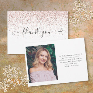 Modernes Rose Gold Glitzer Foto Script Dankeskarte