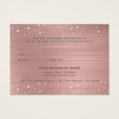 Modernes Rose Gold Glitzer Geschenkgutschein (Rückseite)