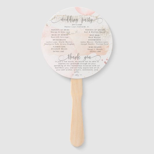 Modernes Rose Gold Glitzer Hochzeitsprogramm Handf Fächer (Rückseite)