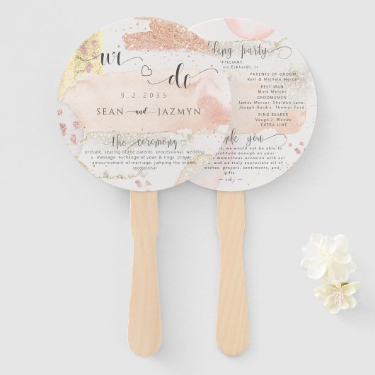 Modernes Rose Gold Glitzer Hochzeitsprogramm Handf Fächer (Vorne und Hinten)