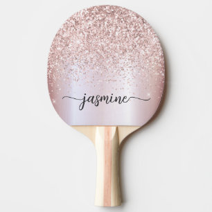 Modernes Rose Gold Glitzer Individuelle Name Scrip Tischtennis Schläger