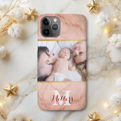 Modernes Rose Gold Glitzer Marmor Monogramm Foto Case-Mate iPhone Hülle