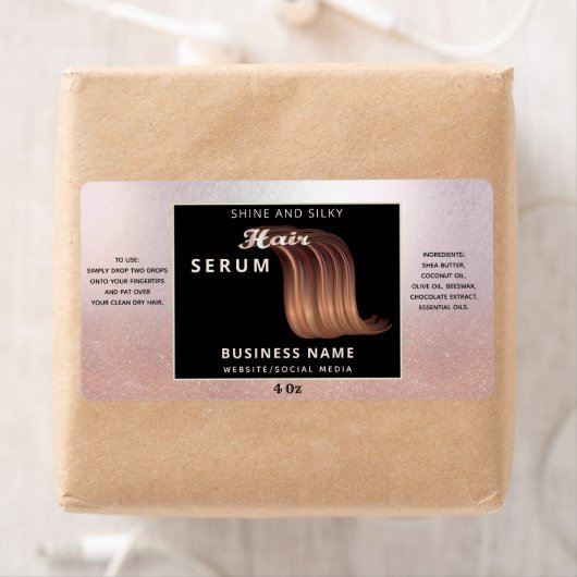 Modernes Rose Gold Glitzer Ober Haarserumlabel (Insitu)