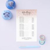 Modernes Rose Gold Glitzer Salon Service Menü (Einzeln)