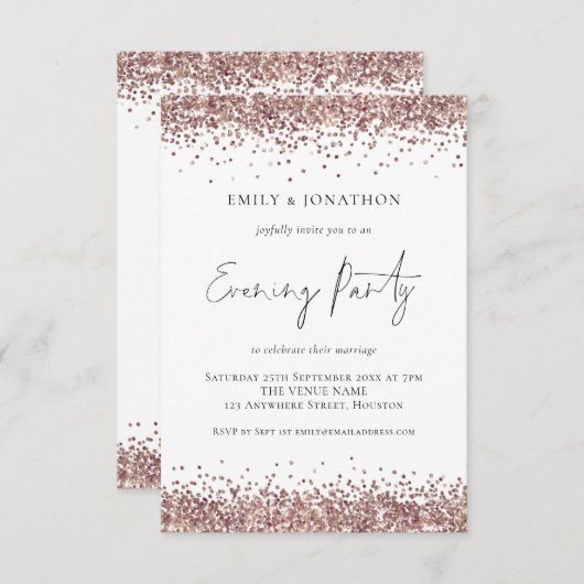 Modernes Rose Gold Glitzer Wedding Abend Party Einladung (Vorne/Hinten)
