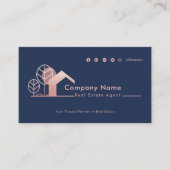 Modernes Rose Gold House Logo Foto Navy Realtor Visitenkarte (Vorderseite)