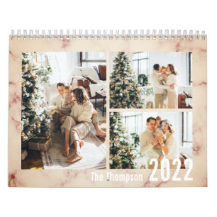 Modernes Rose Gold Marble Family Foto Kalender