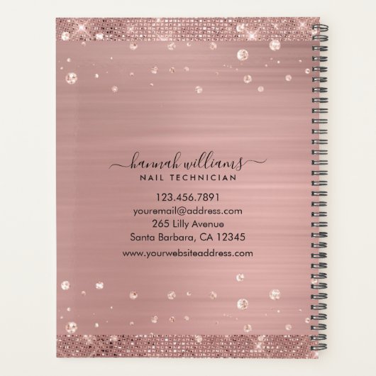 Modernes Rose Gold Nail Techniker Stellenbuch Planer (Rückseite)