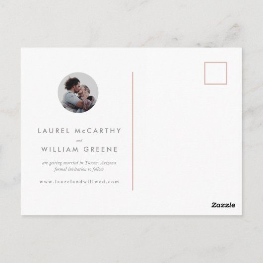 Modernes Rose Gold Rating Monogram Save the Date Postkarte (Rückseite)