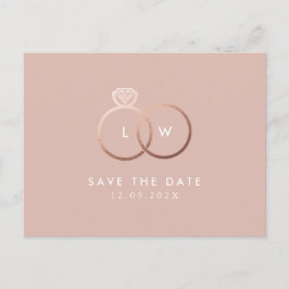 Modernes Rose Gold Rating Monogram Save the Date Postkarte