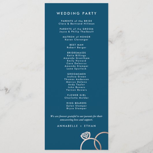 Modernes Rose Gold Rings Custom Wedding Programm (Rückseite)
