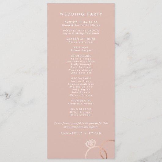 Modernes Rose Gold Rings Custom Wedding Programm (Rückseite)