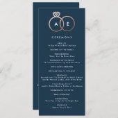 Modernes Rose Gold Rings Navy Blue Wedding Program Programm (Vorne/Hinten)