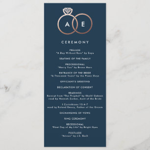 Modernes Rose Gold Rings Navy Blue Wedding Program Programm
