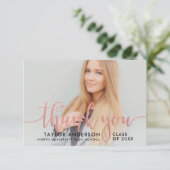 Modernes Rose Gold Script Abschluss Foto Dankeskarte (Stehend Vorderseite)