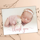 Modernes Rose Gold Script Baby Foto Vielen Dank Dankeskarte