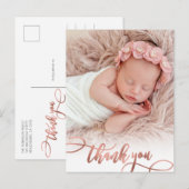 Modernes Rose Gold Script Baby Girl Foto Vielen Da Postkarte (Vorne/Hinten)