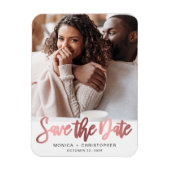 Modernes Rose Gold Script Foto Save the Date Magnet (Vertikal)