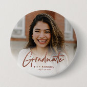 Modernes Rose Gold Script Graduate Foto Button (Vorderseite)