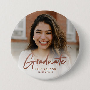 Modernes Rose Gold Script Graduate Foto Button