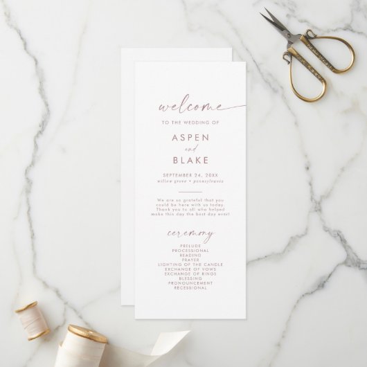 Modernes Rose Gold Script Hochzeitsprogramm Programm (Vorderseite/Rückseite Beispiel)
