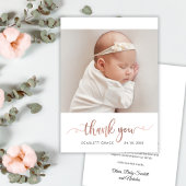 Modernes Rose Gold Script Simple Baby Foto Dankeskarte