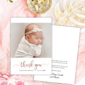 Modernes Rose Gold Script Simple Baby Foto Dankeskarte