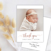 Modernes Rose Gold Script Simple Baby Foto Dankeskarte