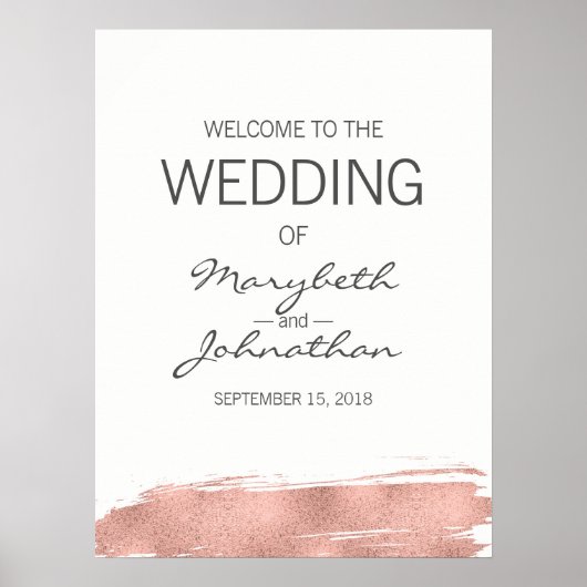 Modernes Rose Gold Wedding Begrüßungspapier Poster (Vorne)