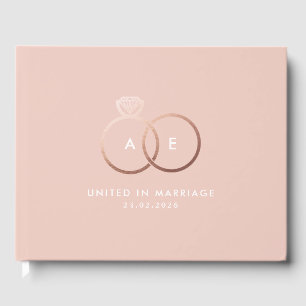 Modernes Rose Gold Wedding Rings Monogram Gästebuc Gästebuch